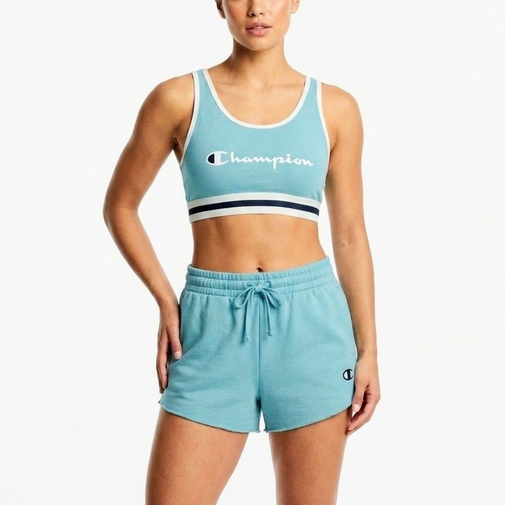 CHAMPION Set of Bralette & Matching Shorts Teal Blue Ouffit Women Large NEW NWT